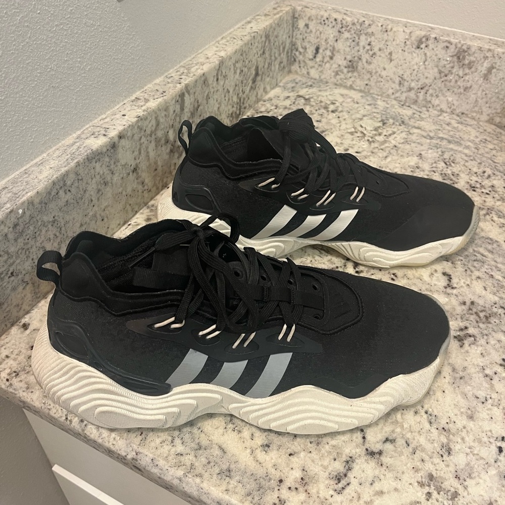 Adidas Men's Black Sneakers with White Stripes